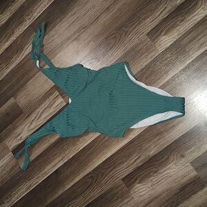 SHADE & Shore  One Piece Swimsuit Size Small Green Ties at Shoulders